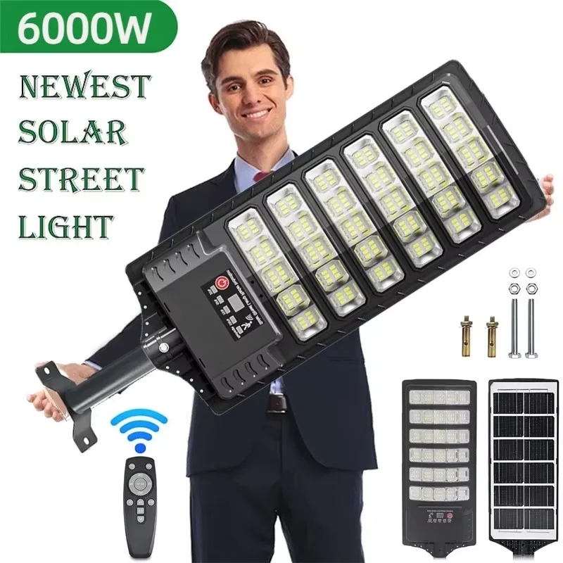 ポールマウント付きソーラー街路灯、夕暮れから夜明けまで点灯する屋外led-300000lm-ip65防水調整可能モード、庭、駐車場用
