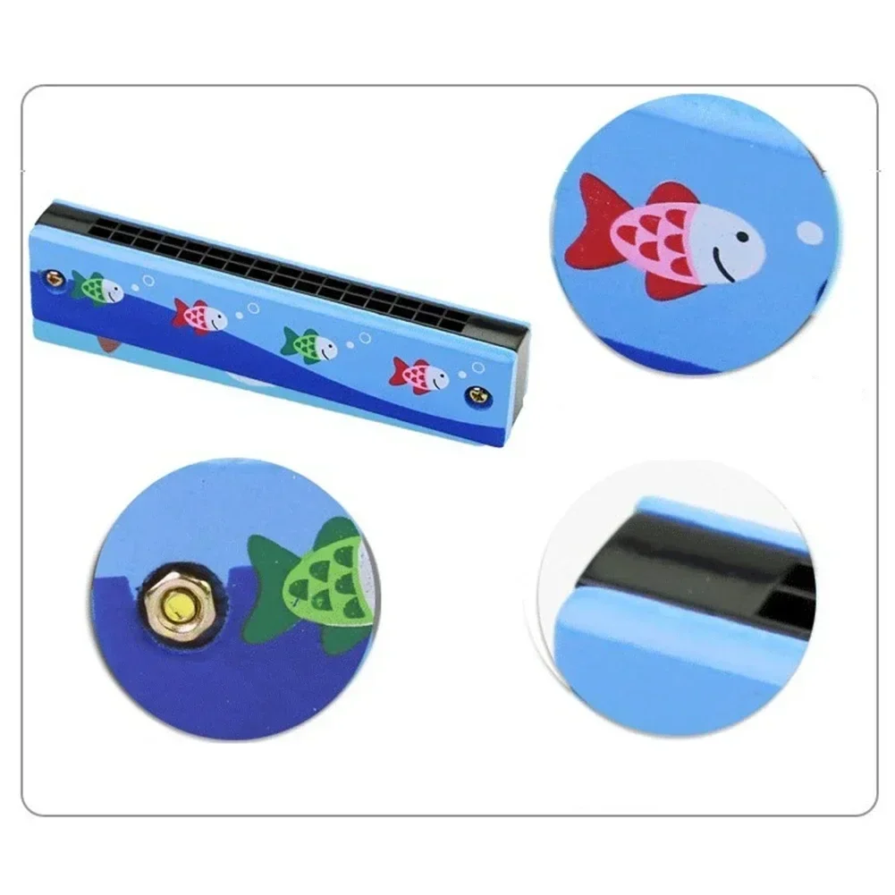 

Wooden Harmonica Random Color 16 Holes Kids Mouth Organ Musical Cartoon Cute Pattern Double Row Educational Gift