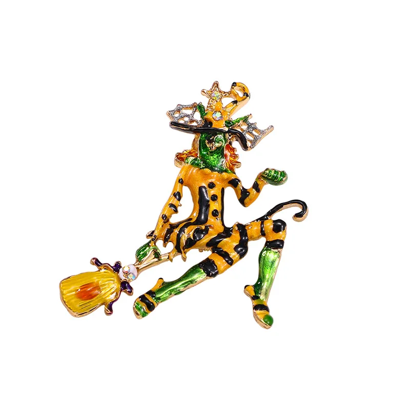 Halloween brooch witch riding a broomstick spooky pin men and women accessories holiday gift