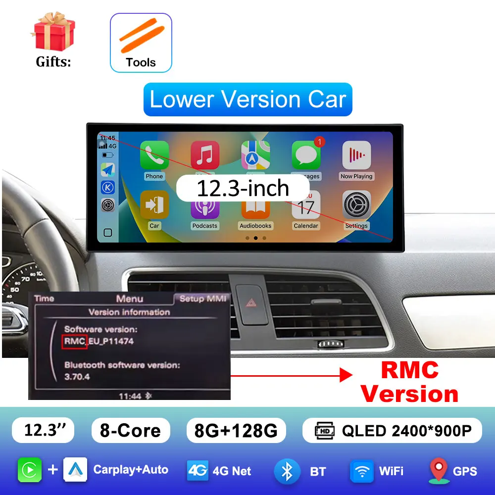 Draadloze Carplay 4G Android 16 voor Audi Q3 2013 - 2018 GPS Navigatie Auto Video Multimedia Speler WiFi BT DSP Stereo Auto Gereedschap