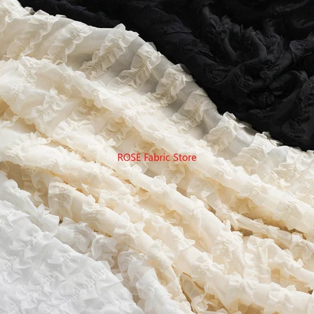 

Breathable Striped Ruffled Pleated Chiffon Tulle Fabric, for Cake Dress, Bridal Gown, Tutu Dress, Mini Dress