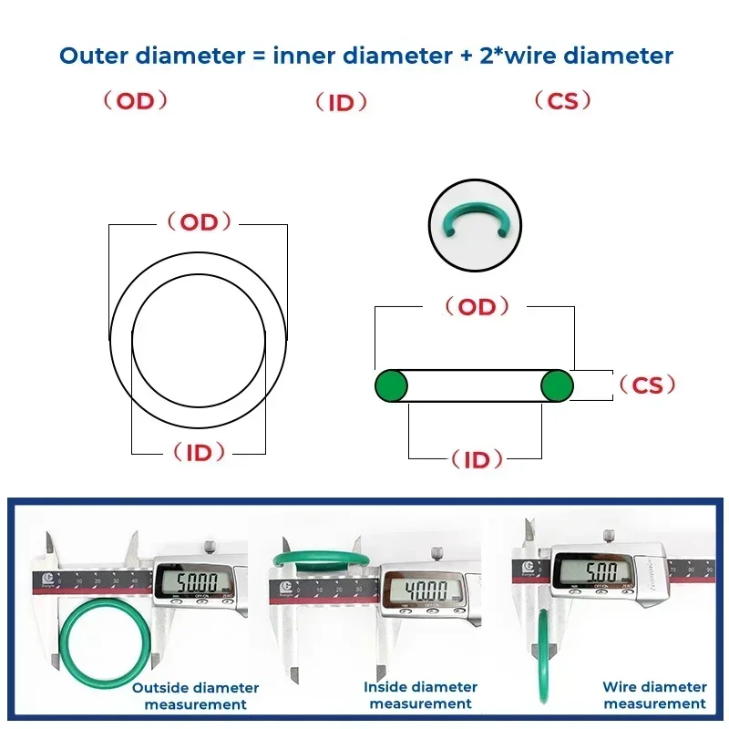 Green Fluorine Rubber O-Ring OD 4-70mm Thickness CS 1/1.5/2mm O-Rings Sealing Gasket Oil Resistant Acid & Alkali Resistant