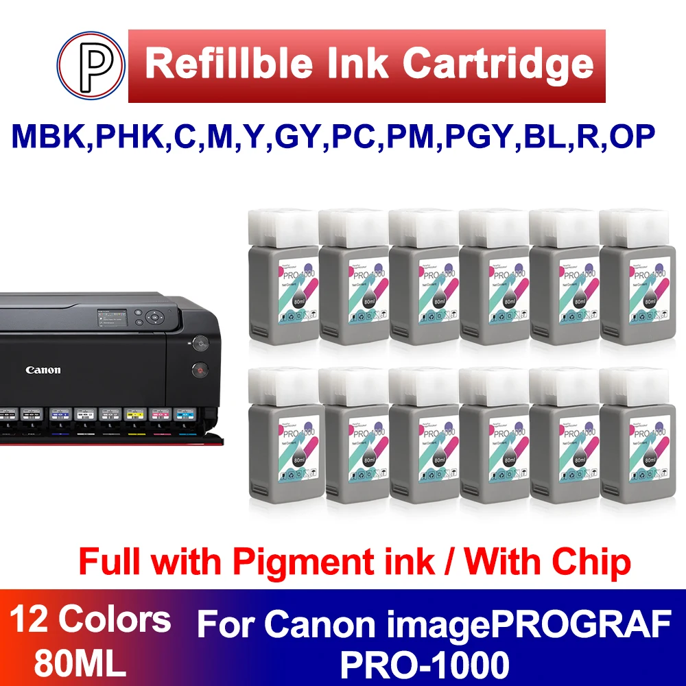

80 мл/цветной картридж PFI1000 PFI 1000 PFI-1000 с чипом и чернилами для Canon imagePROGRAF PRO-1000 PRO1000 Pro 1000