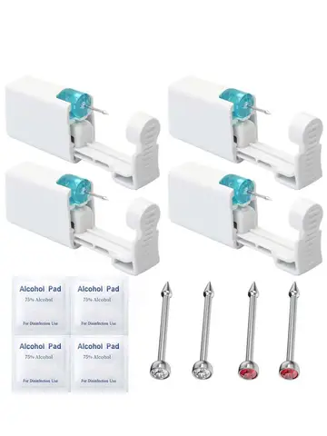 4PCS Self Hypoallergenic Nose Piercing Kit-Disposable Nose Piercing Gun with Built-in Nose Studs