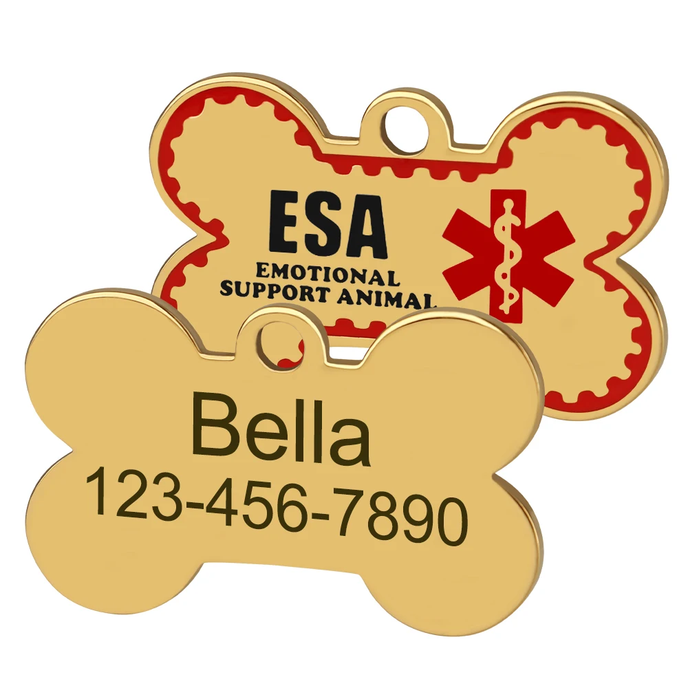 Personalisierte ESA-Hundemarke aus Edelstahl – Individuelle Emotional Support Animal (ESA) Haustier-ID-Anhänger in Knochenform – Detail 2