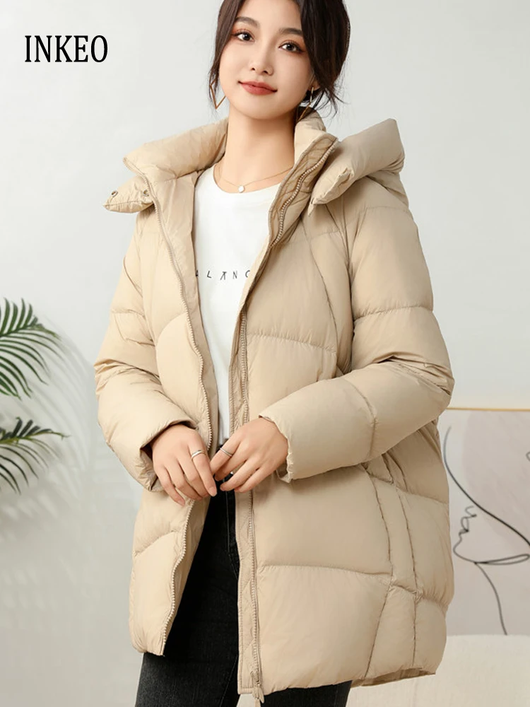 

2024 Winter Trend Thick warm Down jacket with hooded Oversize Solid Casual Long sleeve puffer coat Female High quality DJ085