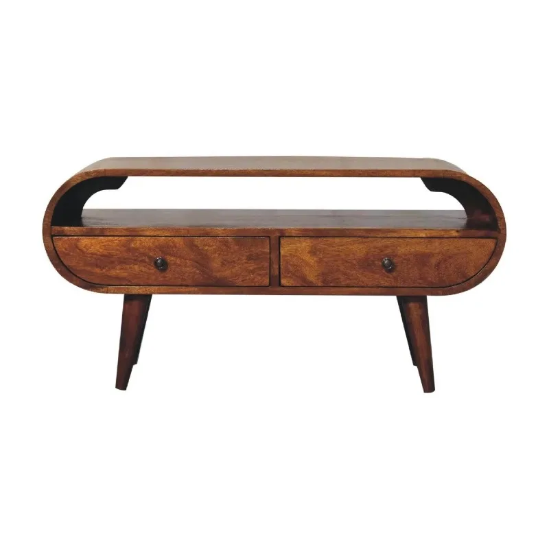 

Chestnut round TV stand, elegant and stylish furniture accessories