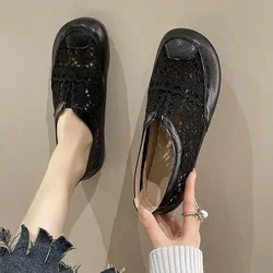 Siateczkowe płaskie buty damskie urocze damskie buty buty na płaskiej podeszwie z okrągłym noskiem Kawaii na niskim obcasie eleganckie ze zniżką na wakacje darmowa wysyłka Trend