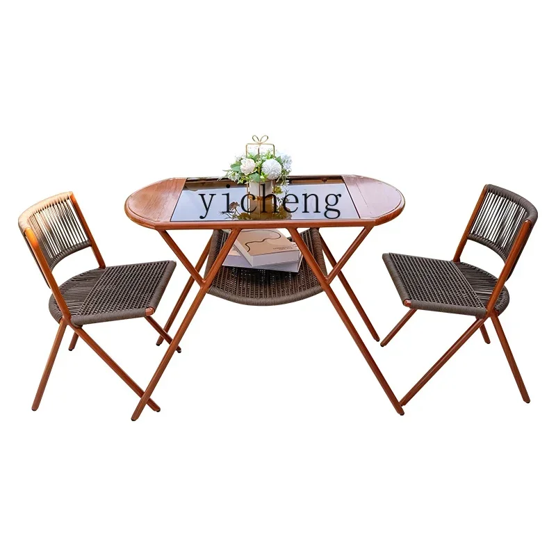 Z2 Balcony Small Table and Chair Three-Piece Set Simple Leisure Storage Small Coffee Table Outdoor Table-Chair Set
