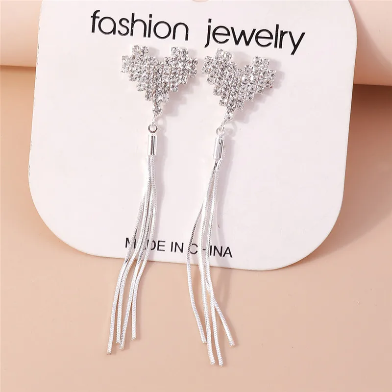 Aihua Koreanische Neue Glänzende Zirkon-Herz-Ohrstecker für Frauen Lange Quasten-Ohrringe Verlobungs- und Jubiläumsschmuck Geschenke – Detail 3
