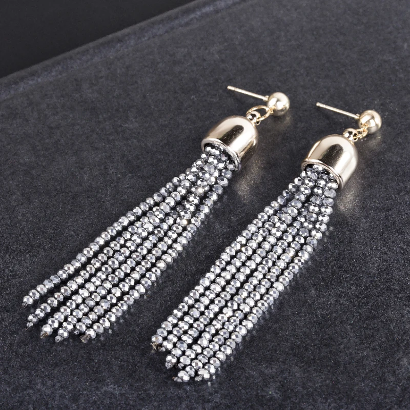 INKDEW Trendy Tassel Earrings Drop Earrings Multicolor Red Handmade Strand Crystal Long Earrings for Women Gift oorbellen EA001