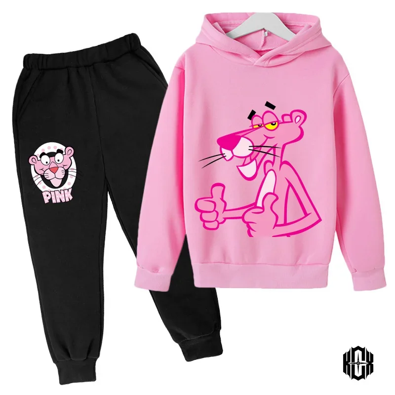 New Cartoon Pink Panther Clothing Autumn And Winter Children\'s Clothes Long-sleeved Suit Kids Sportswear Hoodie Costume Set