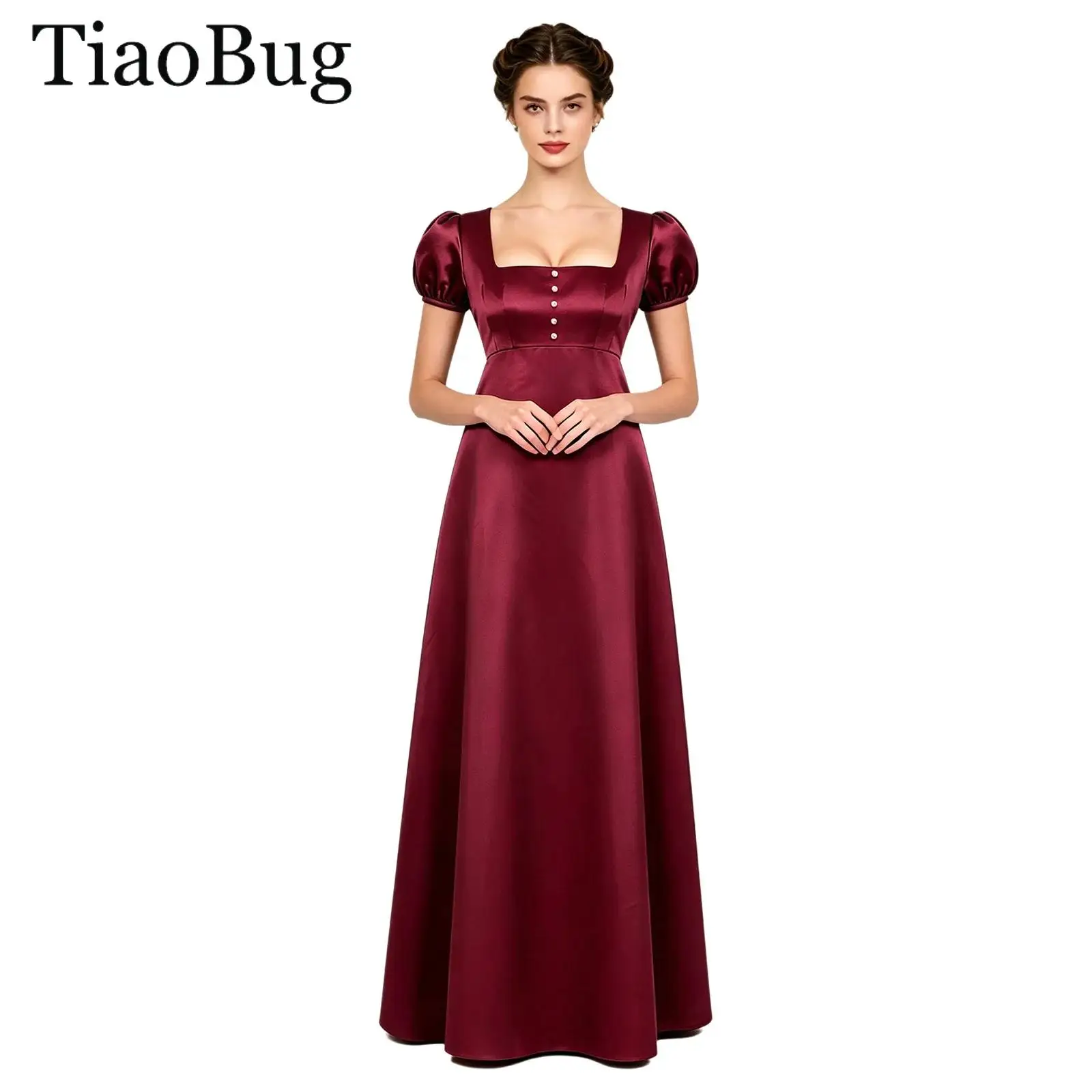Regency-Kostüm Hochgeschnittenes Ballkleid Damen Teeparty Vintage Prinzessin Maxikleid Mittelalterliches Elegantes Puffärmel Satin Langes Kleid