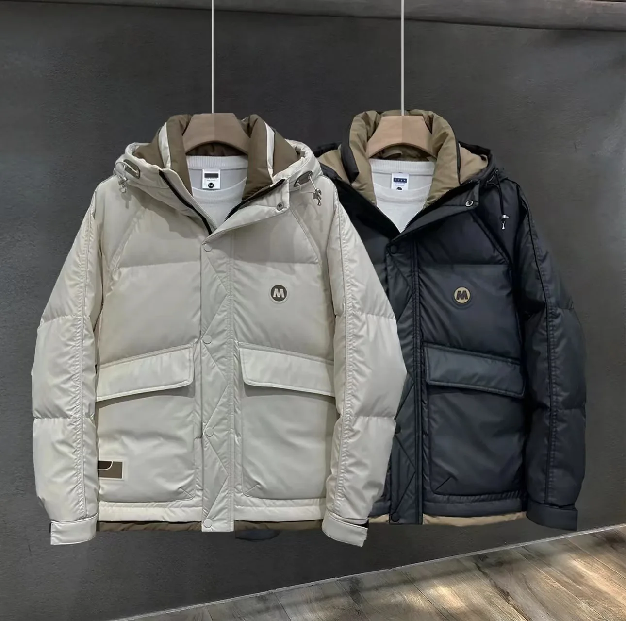 Winter Ongewassen Donsjack Met Capuchon Voor Heren Streetwear Koreaanse Stijl Trendy Werkkleding Dik Koud Bestendig Warm Eend Donsjack