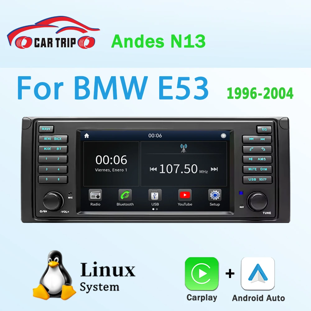 

7'' Linux System Stereo Car Multimedia Player for BMW X5 11 E53 E39 M5 1996-2004 with CarPlay Android Auto GPS NAV Head Unit BT5