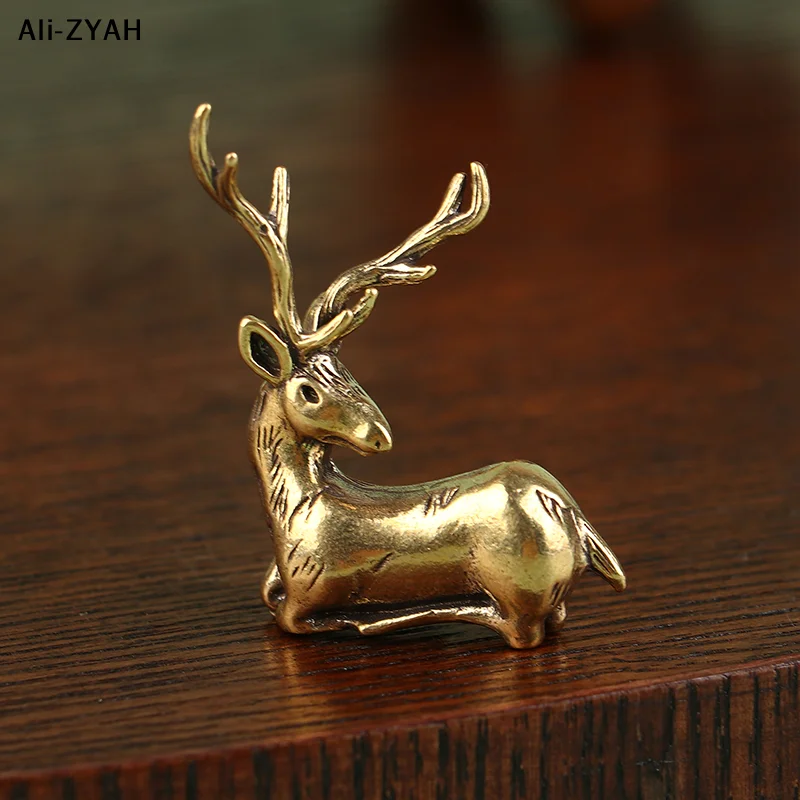 【Z】1 Stück Retro-Messing-Weihnachtselch-Miniaturfigur, Festdekoration, Zubehör, Mini-Hirschstatue, Desktop-Ornament, Dekorationen
