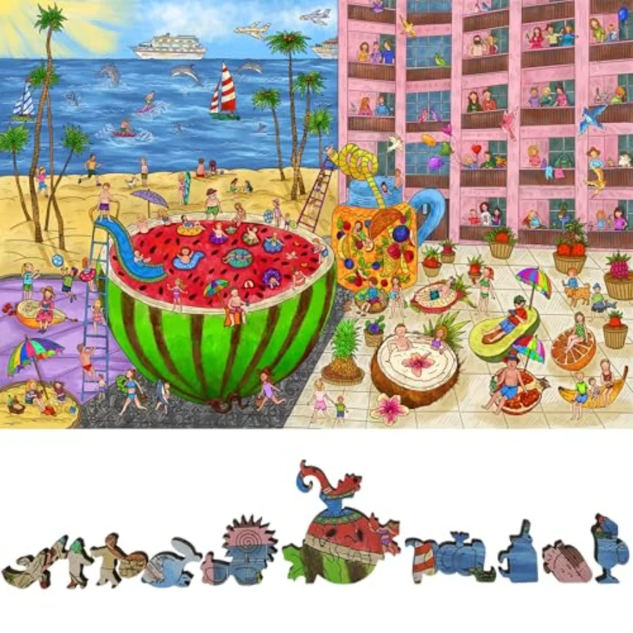 

Wooden Puzzle for Adults - Uniquely Shaped Pieces - Made in The USA by - 480 Pieces - The Watermelon Pool