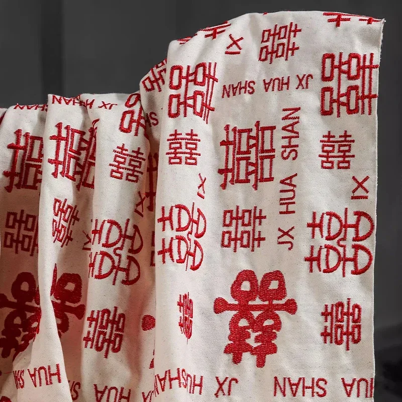 

Exquisite Double-Happiness Character Cotton Linen Fabric Creative Embroidered Chinese-Style Cloth DIY Clothing Sewing Material