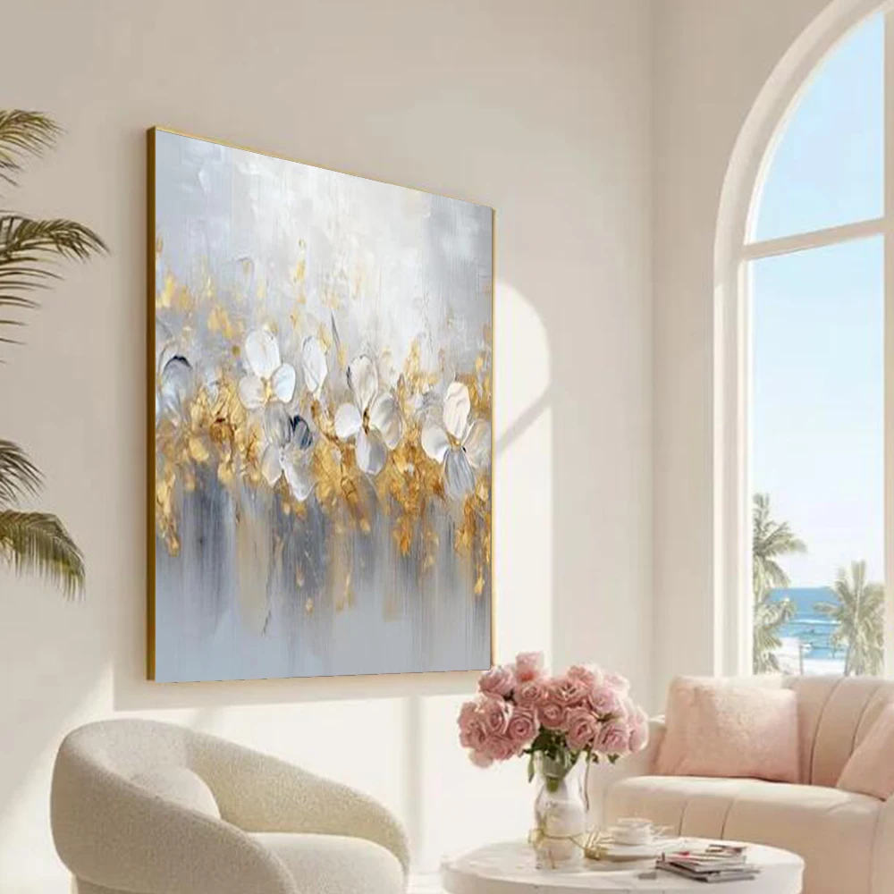 Golden Abstract Minimalism Home Decoration Wall Picture Large Canvas Image 100% Handmade Modern Oil Art for Living Room Bedroom