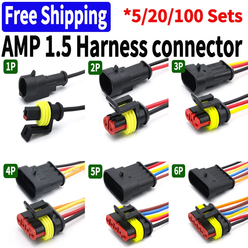 

5/20/100 Sets 1-6 Pin DJ7021-1.5-11/21 AMP 1.5 Connector 282104-1 282080-1 Waterproof Connector,Male and Female Way 18 AWG Wire