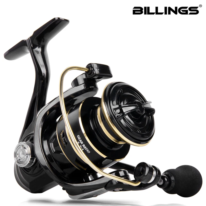 Carrete de Pesca BILLINGS, Carrete de Pesca Giratorio Serie 1000-7000, Freno de 8-12 kg, Relación de Engranajes 5.2:1, Bobina de Metal, Carrete para Agua Salada y Agua Dulce
