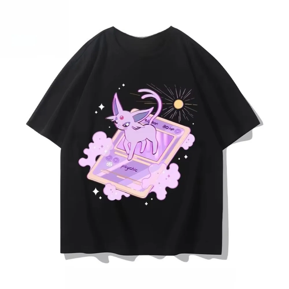 Nueva camiseta japonesa con dibujos animados de Pokémon Espeon pintada a mano para hombre y mujer, camiseta informal holgada de manga corta Harajuku de verano