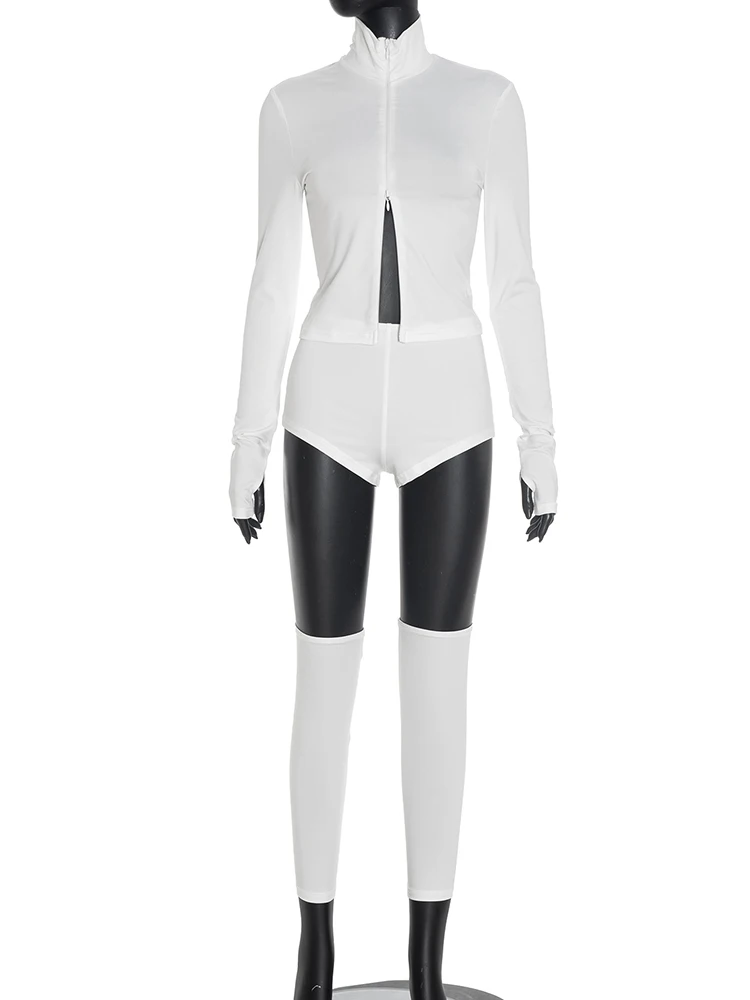 Cutenew رياضي 3 قطعة مجموعة المرأة رياضية عادية كم كامل البريدي الياقة المدورة سترة + شورت + غطاء للقدم مطابقة الشارع وتتسابق #6