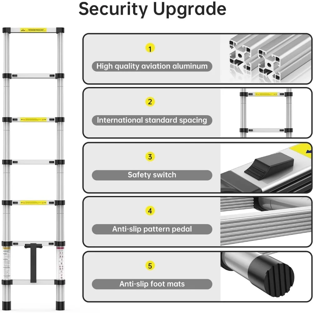 scala telescopica in alluminio - prolunga da 6,6 piedi, carico da 330 libbre, portatile per uso esterno e domestico