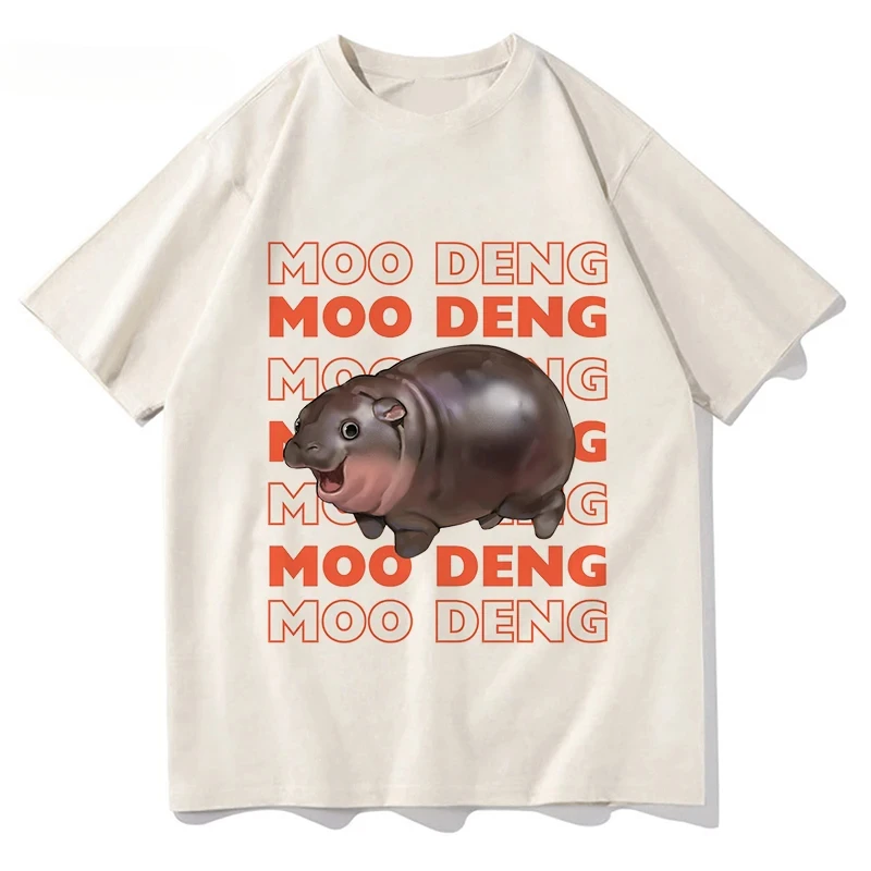 Moo Deng Baby Hippo T Shirt Funny Men/women Clothing Harajuku Vintage Tops Unisex Graphic T Shirts Clothes Streetwear