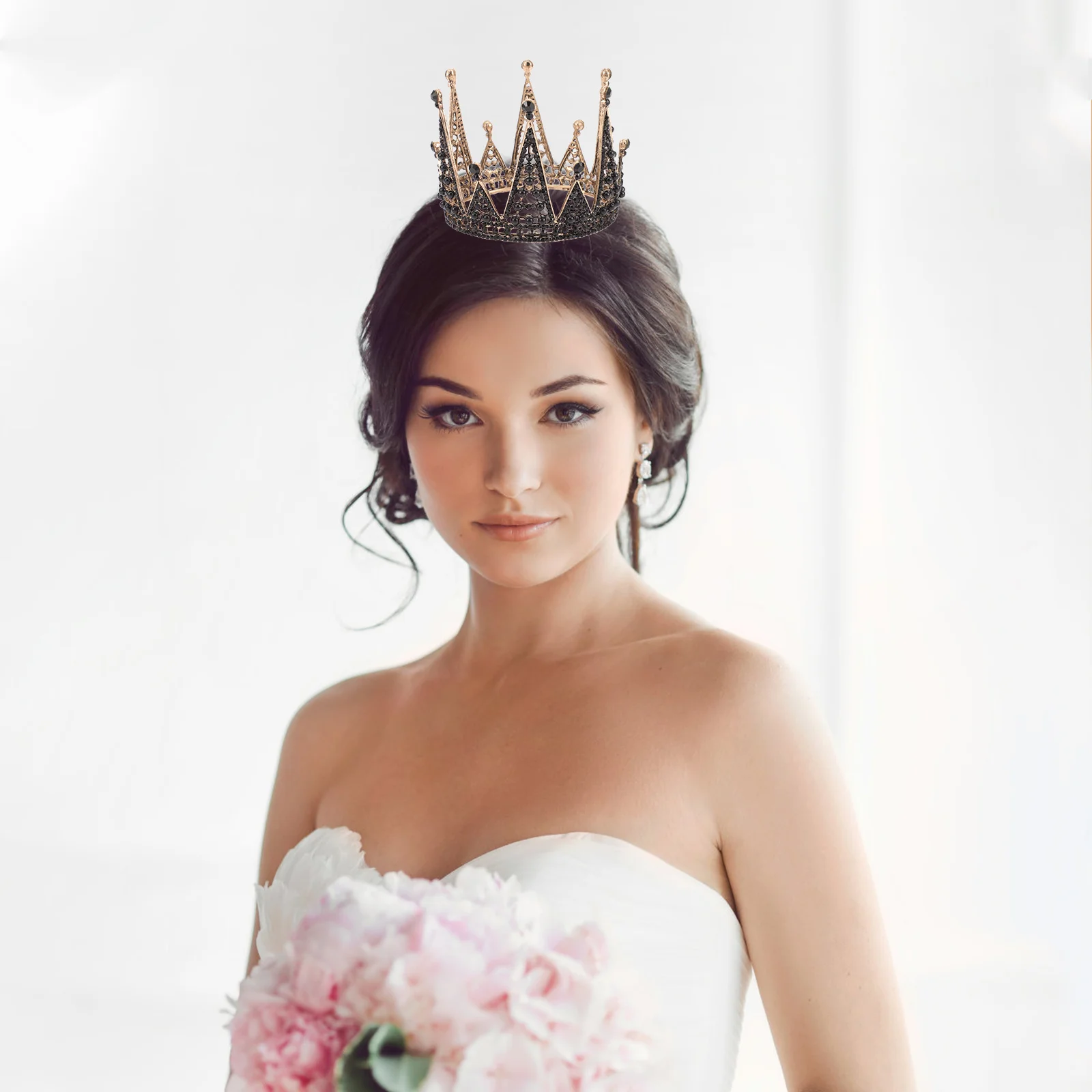 خمر تاج غطاء الرأس الأسود حجر الراين كريستال تيارا للنساء الزفاف حفل زفاف الباروك اكسسوارات للشعر ديكور #6