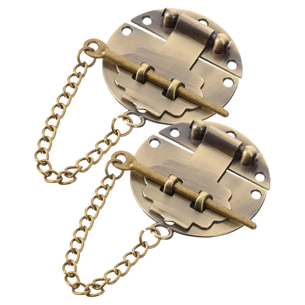 

2Pcs Vintage Metal Hasp Lock Chain Decorative Small Jewelry Box Buckle Latch Lock for Wooden Box Hardware Small Latch