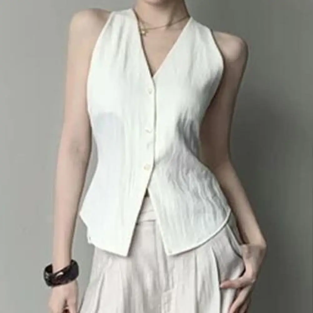

Women Polyester Vest Women's V-neck Vest Top Summer Waistcoat for Ladies Backless Halter Single Breasted Asymmetrical Hem