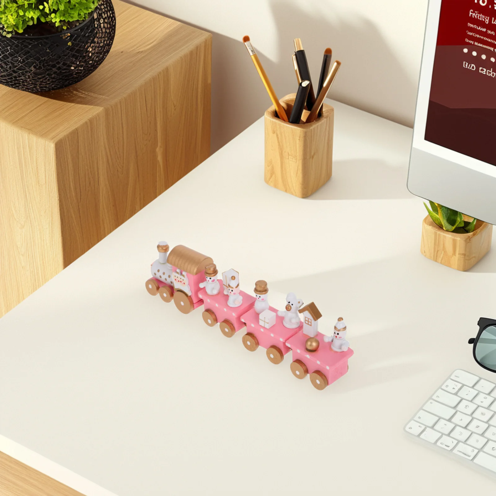 

1Pcs Wooden Train Table Decor Christmas Style Festive Desktop Adornment Present Christmas Theme Decor Table Decoration