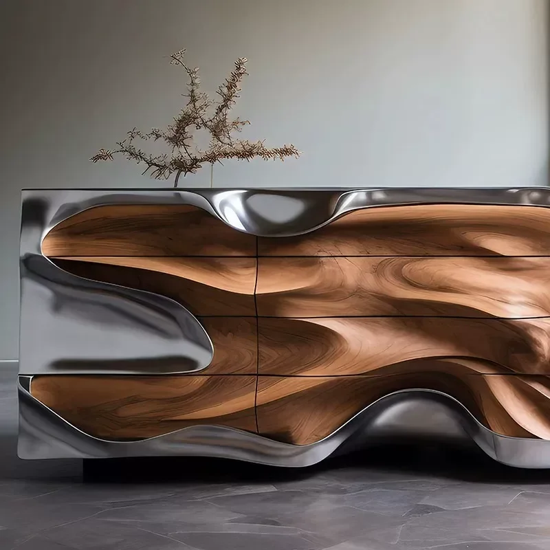 Modern Light Luxury Art Dining Side Cabinet International Hall Furniture W5 Joint Design