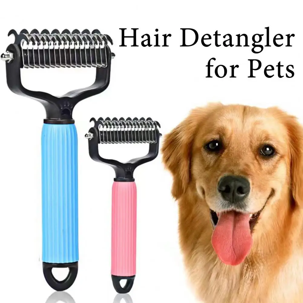 Pet Detangling Comb Handheld Undercoat Rake for Dogs Cats Stainless Steel Teeth Deshedding Grooming Brush for Thinning Shedding