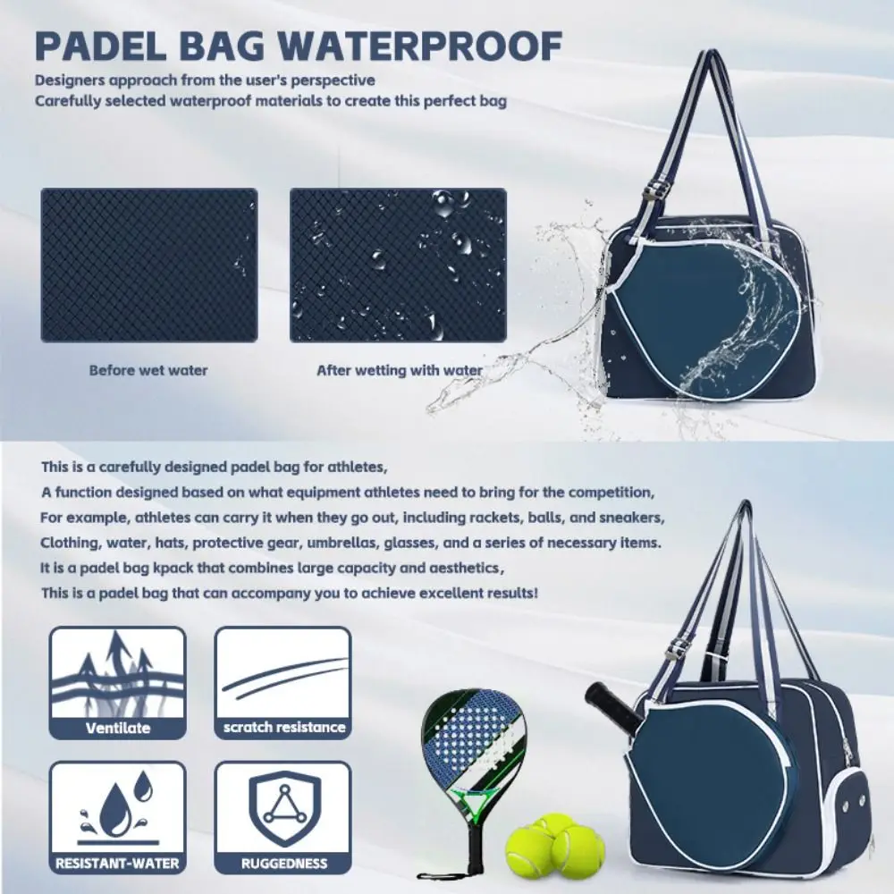 

Nylon Pickleball Racket Shoulder Bag with Shoe Compartment Large Capacity Pickleball Paddle Bag Adjustable Strap Waterproof