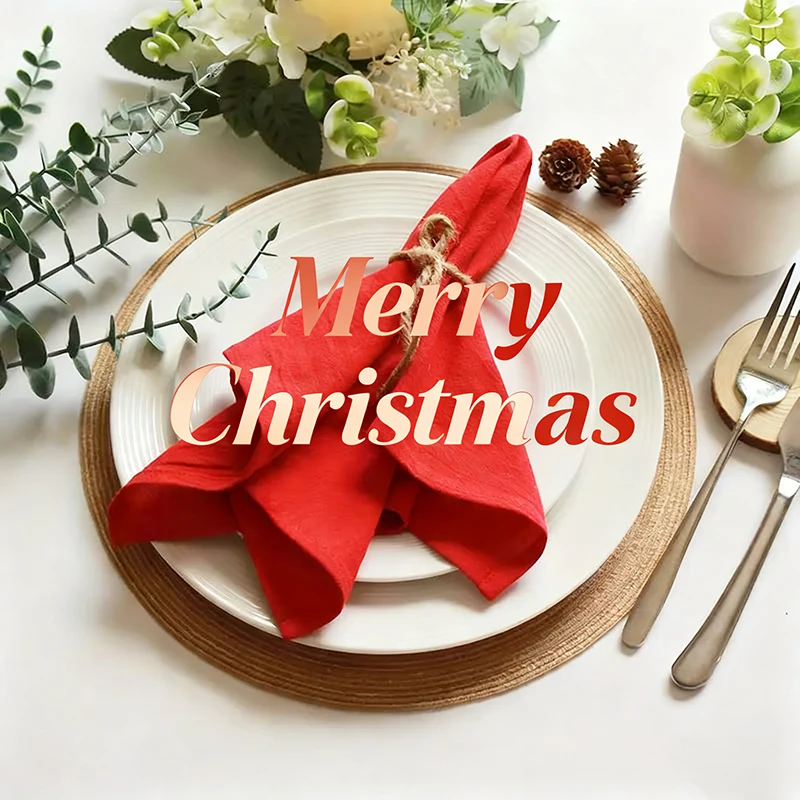 4/6/10Pcs Christmas Cloth Napkins Washable Cotton Fabric for Wedding Bridal Baby Shower Birthday Kitchen Dining Table Decoration