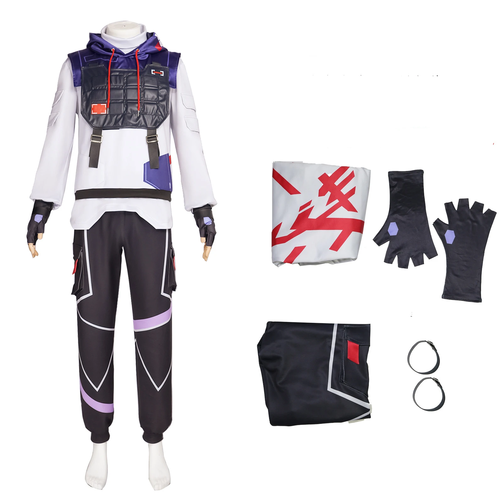 Disfraz de Cosplay de Valorant ISO para hombre, conjunto de uniforme de combate, Sudadera con capucha, pantalón, chaleco, guantes, traje de lujo para fiesta de Halloween