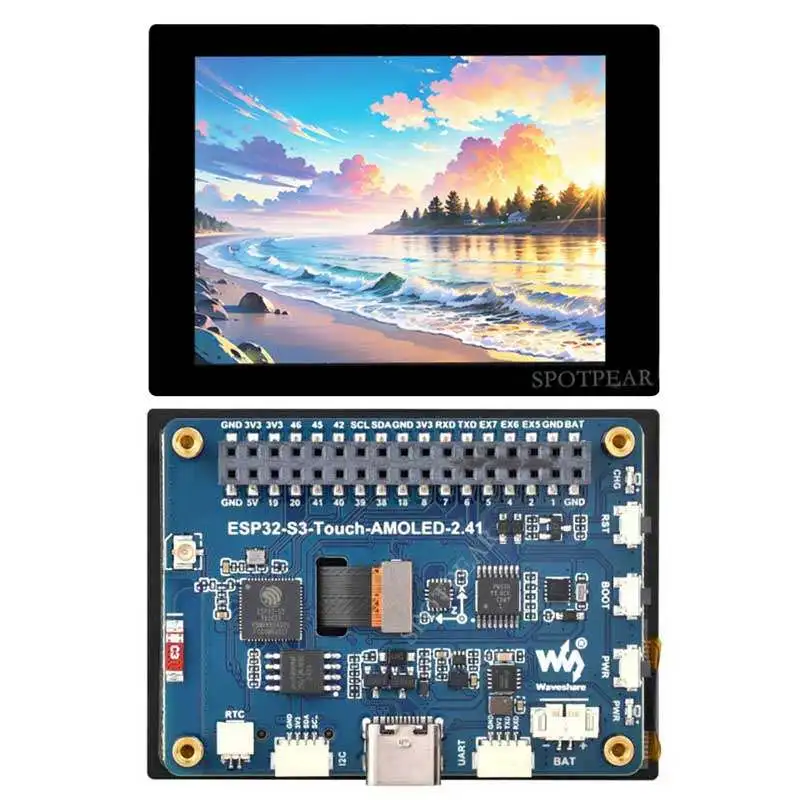 ESP32-S3 Development Board with 2.41 Inch AMOLED Touch Display & 6-Axis Gyroscope, SD Card Slot