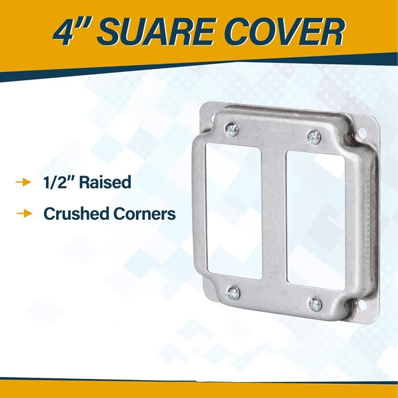 Promotion! 4Pcs 4 Inch Square Double Switch Electrical Box Cover, 1/2 Inch Raised, Exposed Work, Galvanized Steel, Crushed Corne