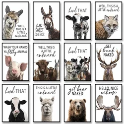 Animal Gang Funny Bathroom Wall Art Poster Highland Cow Goat Llama Bathroom Print Modern Art Canvas Painting for Home Decoration