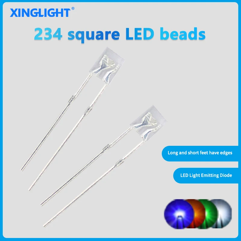 100pcs 234 Square LED DIP bead direct insertion clear hair cold white Yellow light