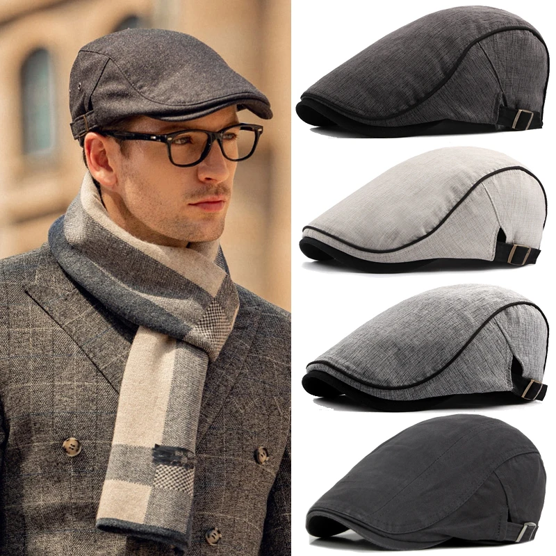 Classic  Caps Men Women Vintage Berets Hat Plaid Stripe Beret Winter Cotton Flat Cap British Painter Hats Herringbone Hat