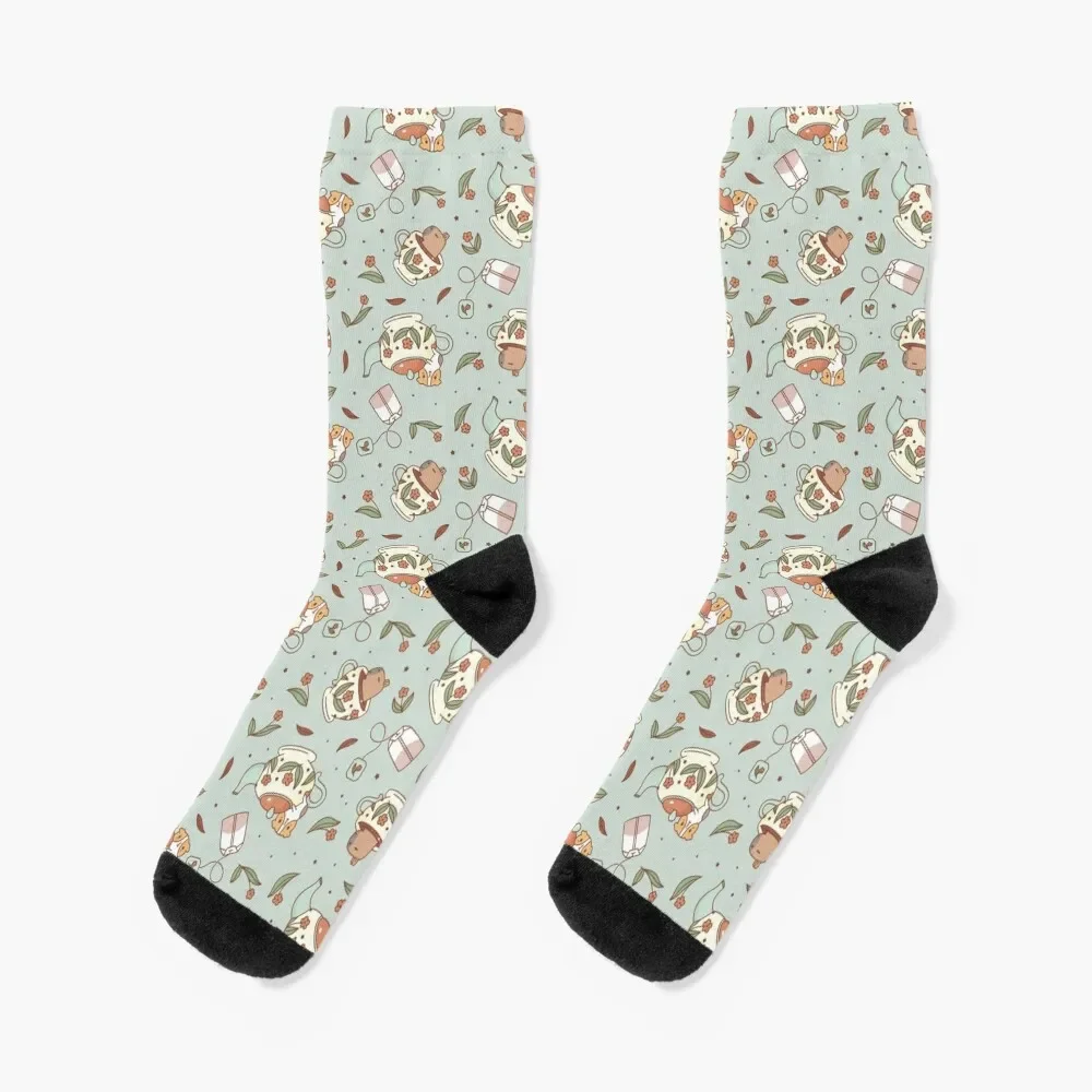 

Guinea pig and capybara Tea Party Pattern, Bubu and Moonch Socks bright garter luxe Socks For Men Women's