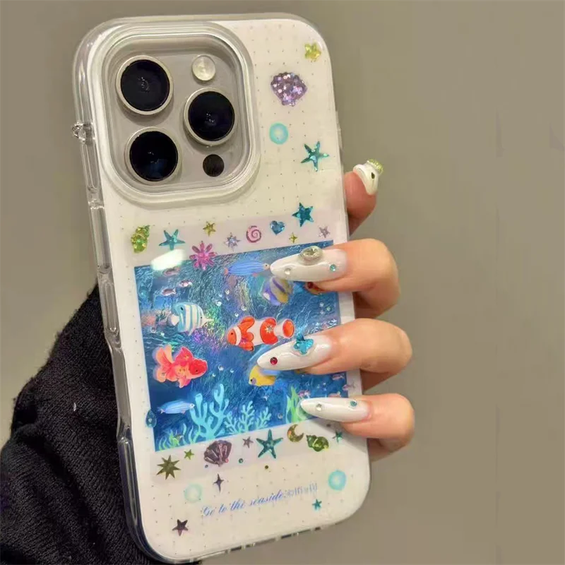 Padrão de vórtice perfurado IND subaquático colorido peixe tropical capa de telefone para iPhone 11 12 13 14 15 16 pro max