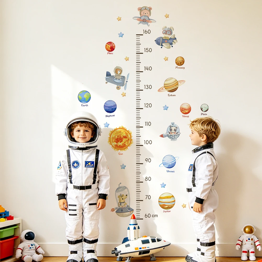 Cartoon Solar System Height Measurement Wall Stickers Removable Kids Growth Chart Decal For Baby Room Decor