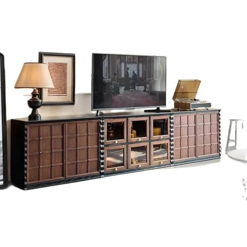 

French antique style, solid wood coffee table, TV cabinet black, American living room, retro floor furniture