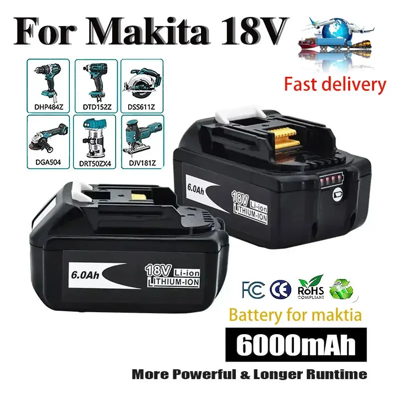 Original 18V Makita Lithium Ion Rechargeable Battery 6.0Ah for Makita BL1860, BL1830, BL1850 Batteries, Durable and Long-lasting