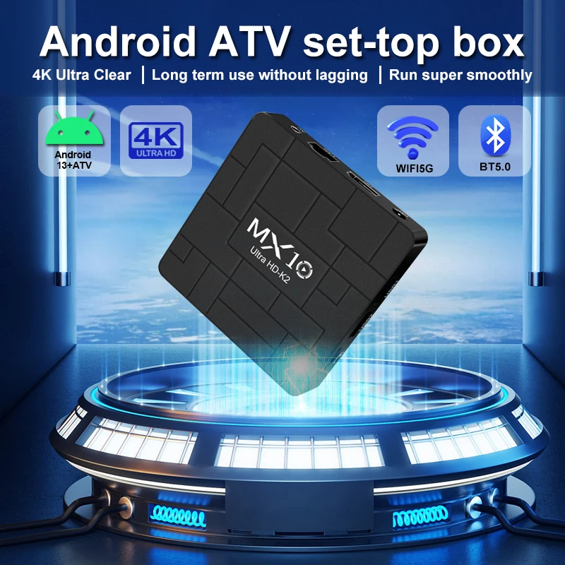 

Android Smart TV Box MX10 K2 Allwinner H313 Mali-G31 1.5GB RAM 8GB eMMC Flash Wi-Fi 2.4G/5G Smart Home Theater