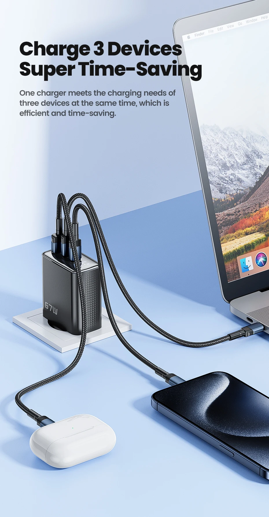 Toocki 67W GaN USB Fast Charger PD 65W 45W PPS Digital Display Type C Quick Charger For iPhone 15 16 17 Samsung S23 S24 Macbook